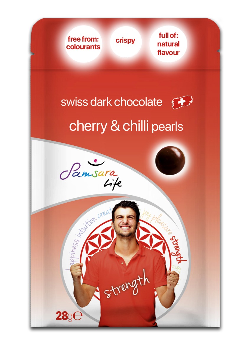 Chocolate crispy pearls Cherry & chilly flavour 28gr